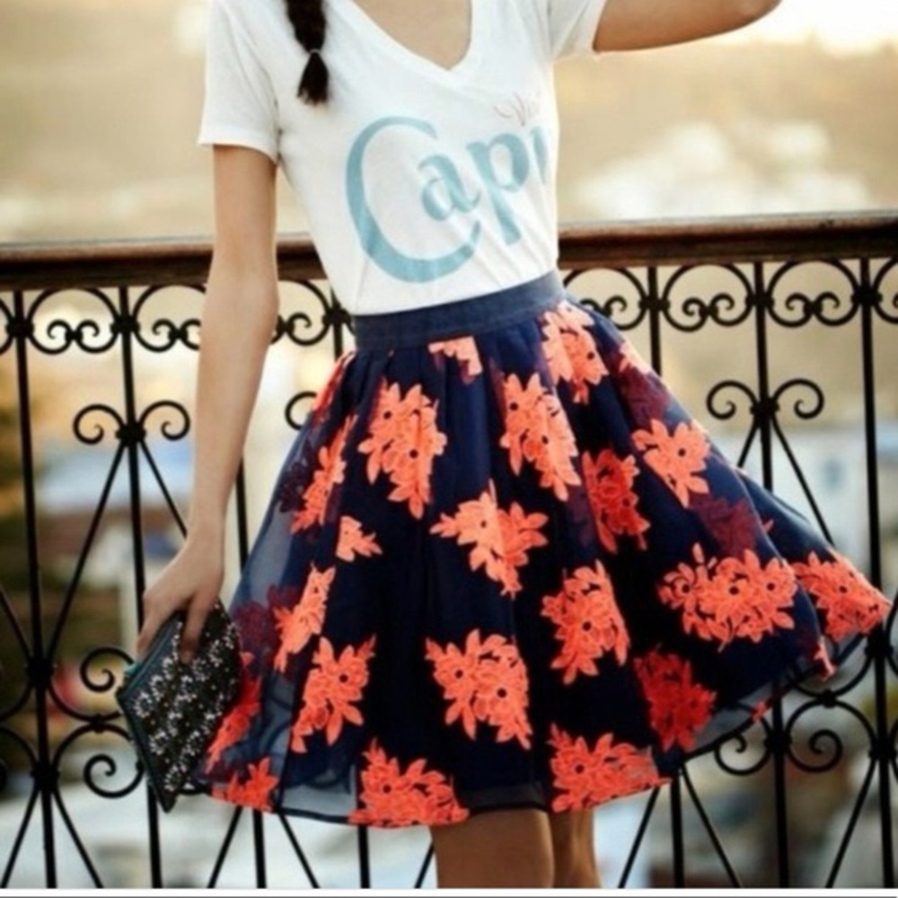 NWT Anthropologie Maeve Pome Blossom Floral Embroidered Tulle Skirt 2 $188